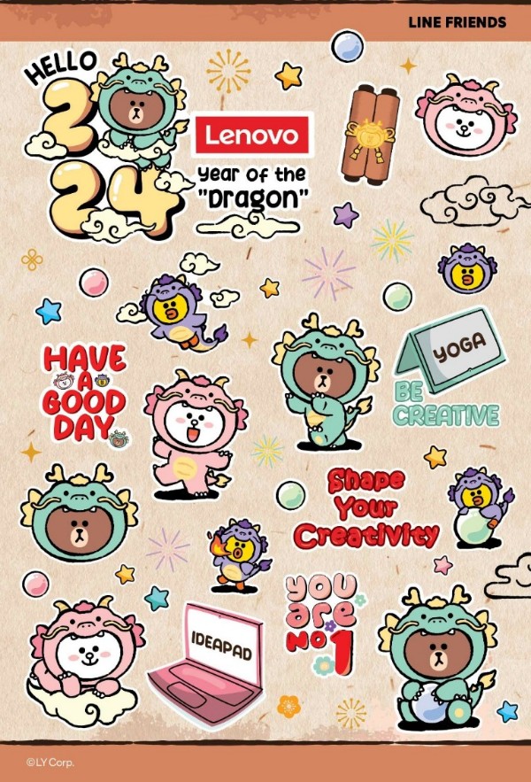 5 Sticker Lenovo X LINE Friends for 2024 Dragon Collection