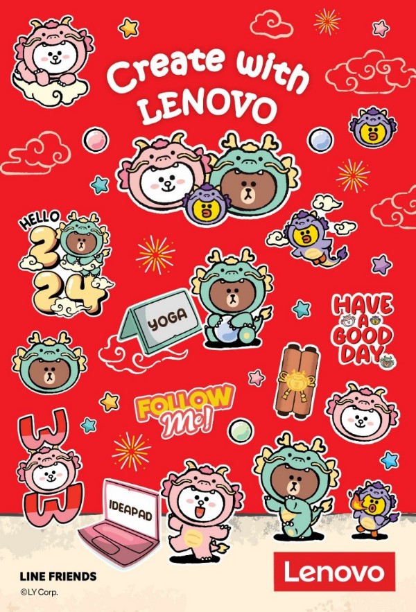 6 Sticker Lenovo X LINE Friends for 2024 Dragon Collection
